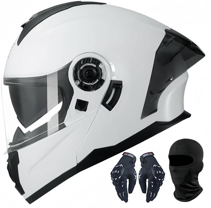 Modularhelm Klapphelm Motorradhelm Integralhelm ECE-Geprüft Mit Doppelvisier Klapphelm Helm Für Damen Und Herren A,M53-54CM von BDBRHFG