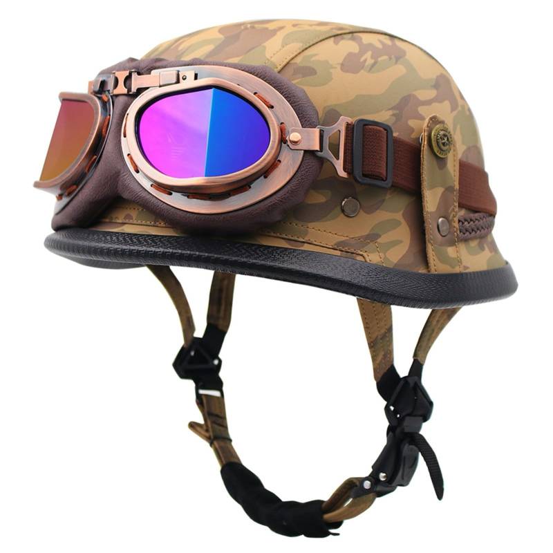 Motorrad-Halbhelm Im Retro-Stil, ECE-Geprüfter Jethelm Mit Schutzbrille Für Männer Und Frauen A,L59-60CM von BDBRHFG