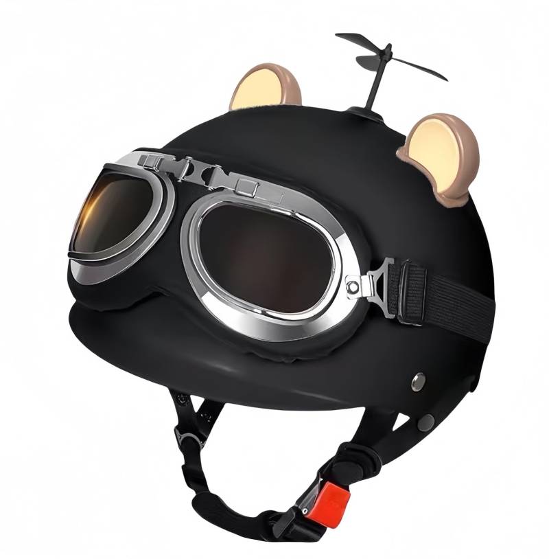 Motorradhelm Katzenohren Herren- Und Damenmode Motorradhelm Mit ECE-Zertifizierter Helm, Mit Schnellverschluss Elektroroller Moped Helm A,55-60CM von BDBRHFG