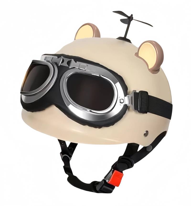 Motorradhelm Katzenohren Herren- Und Damenmode Motorradhelm Mit ECE-Zertifizierter Helm, Mit Schnellverschluss Elektroroller Moped Helm C,55-60CM von BDBRHFG