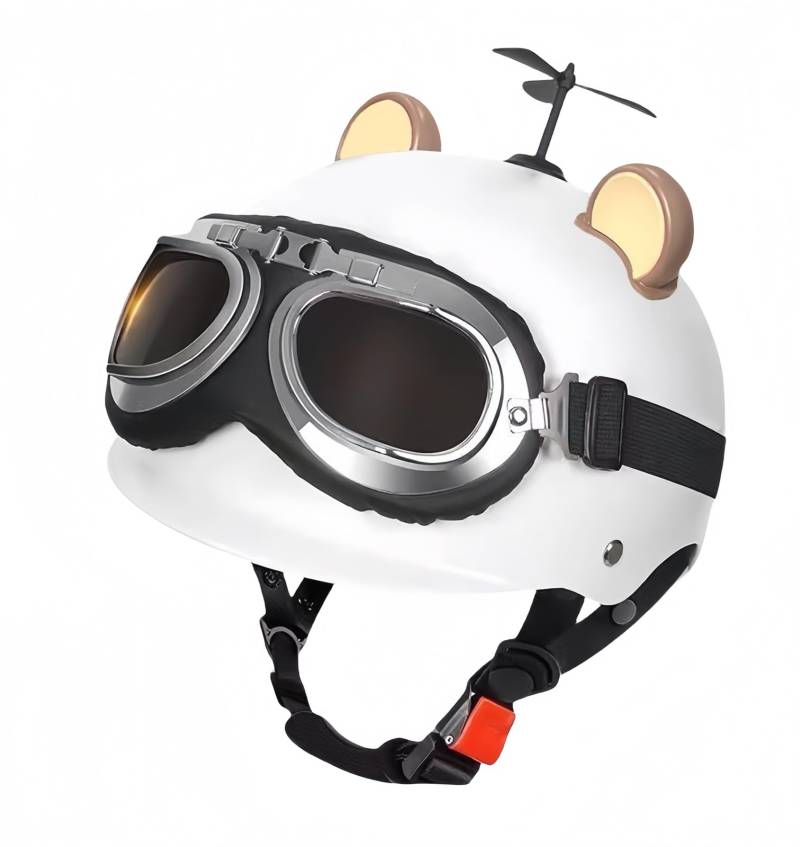 Motorradhelm Katzenohren Herren- Und Damenmode Motorradhelm Mit ECE-Zertifizierter Helm, Mit Schnellverschluss Elektroroller Moped Helm E,55-60CM von BDBRHFG