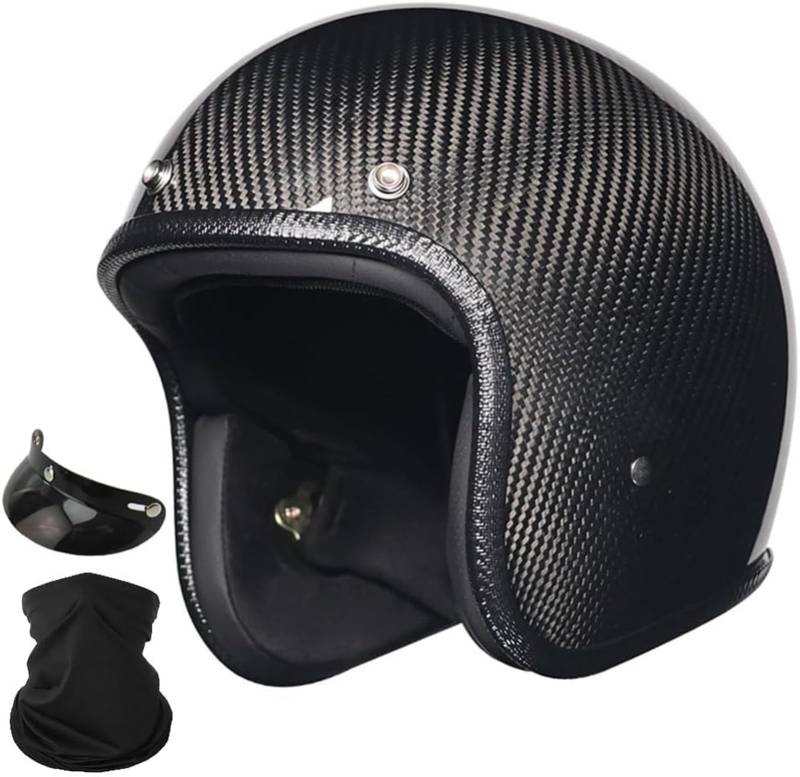 Offener Motorradhelm Im Vintage-Stil, ECE-Geprüfter Retro-Halbhelm Aus Leichter Kohlefaser Mit Sonnenblende Und Herausnehmbarer Innenausstattung A,M55-56CM von BDBRHFG