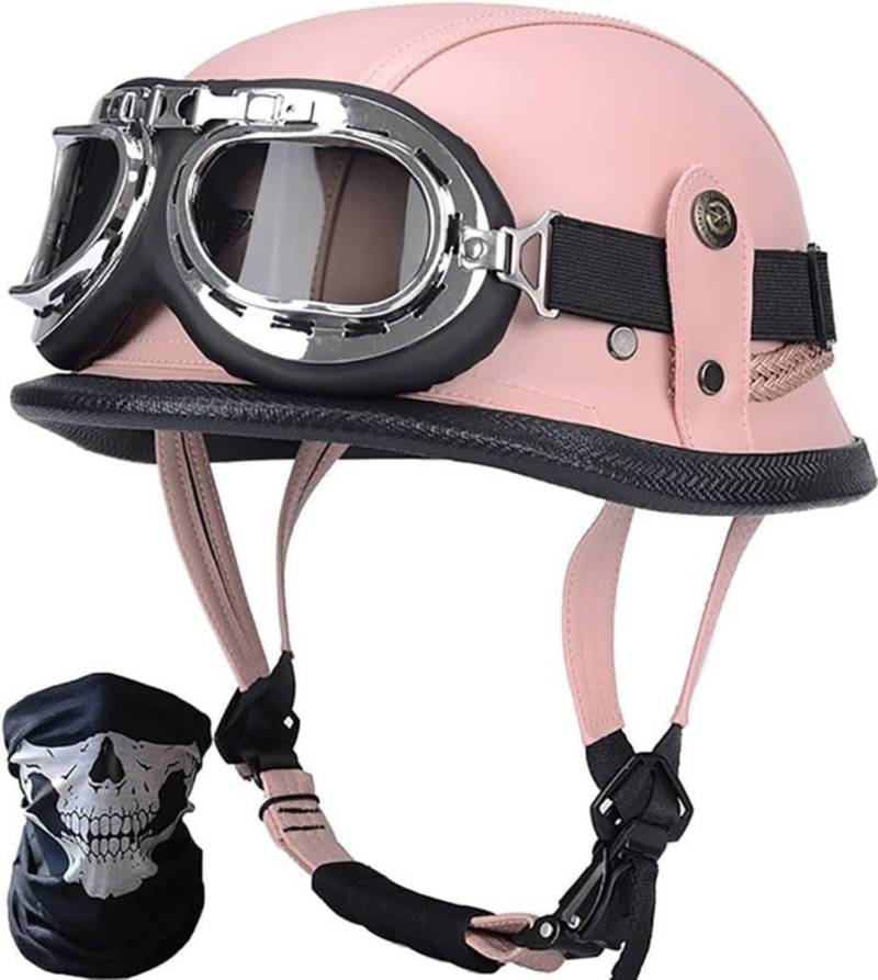 Retro Motorradhelm Rollerhelm, Vintage Deutsche Motorrad Halbhelme Halbschalenhelm Mit ECE, Offener Helm Mit Sonnenbrille Schnellverschluss F,XXL63-64CM von BDBRHFG