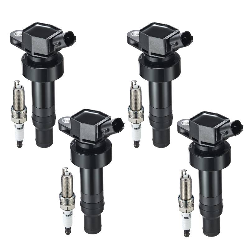 BDFHYK Coil Pack UF652 und Iridium Zündkerzen 93815 Kompatibel mit Hyundai Accent Veloster Kia Rio Soul 1.6L 2.0L L4, 4 Stück von BDFHYK