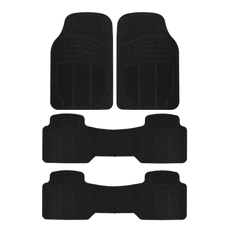 BDK 3-reihige ProLiner Original strapazierfähige Gummi-Fußmatten für vorne und hinten, für Auto, SUV, Van (passend für Fahrzeuge der 3. Reihe), Allwetterschutz, universelle Passform, Schwarz, 4 Stück von BDK
