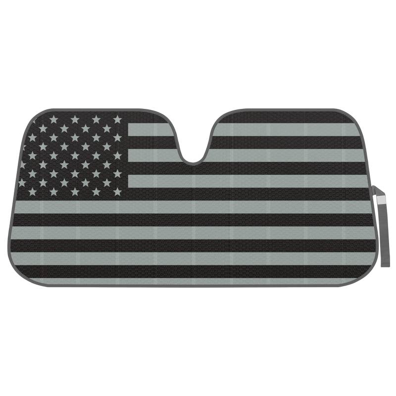 BDK Amerikanische Flagge der USA, schwarz, gebogen, Akkordeon-Sonnenblende für Autowindschutzscheibe, LKW, Fensterschutz, Autofahne und Sonnenblende für LKW, Windschutzscheibe, Sonnenschutz, 147,3 x von BDK