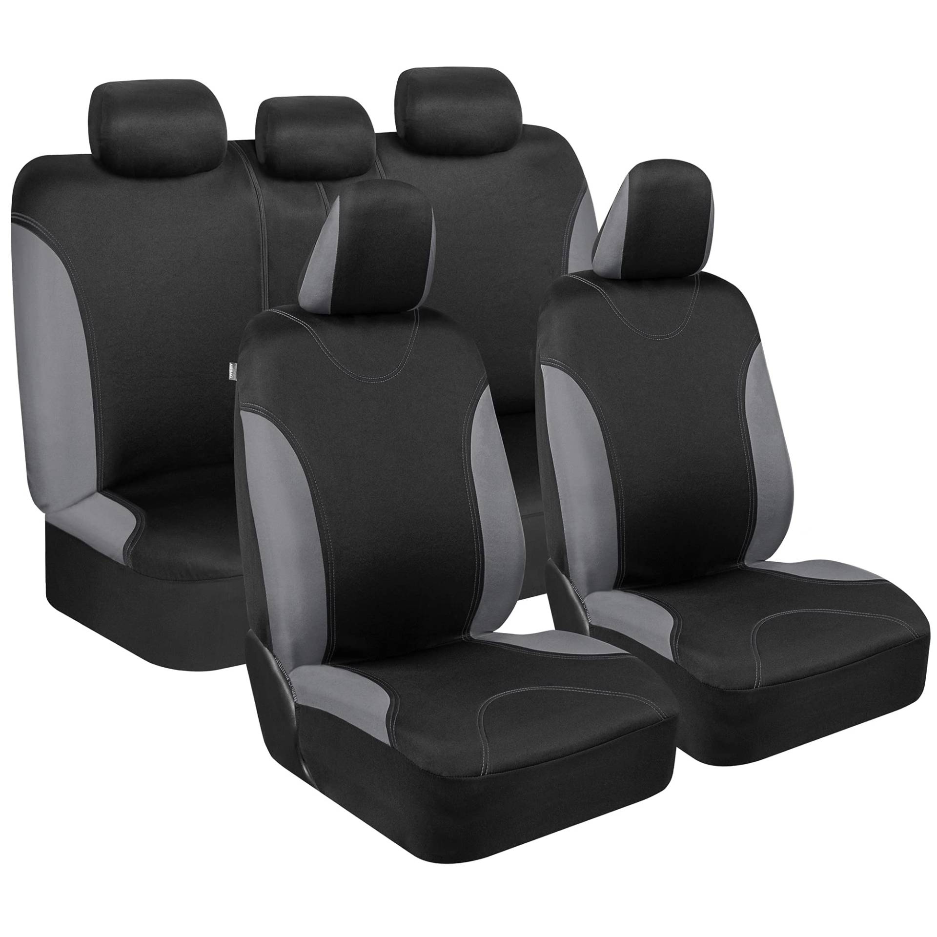 BDK OS-334-CC Autositzbezüge, schwarz, 9-teiliges Set – schlank und stilvoll – Geteilte Option Bank 5 Kopfstützen vorne und hinten von BDK