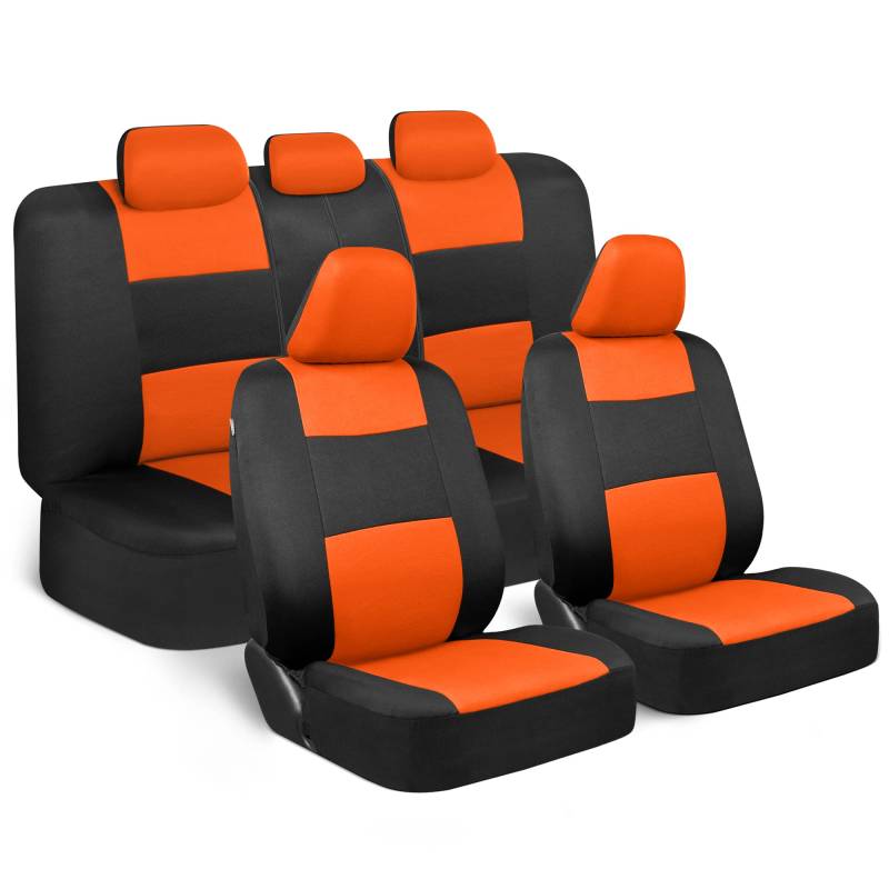 BDK PolyPro Autositzbezüge, komplettes Set in Orange auf Schwarz - vorne und hinten Geteilte Bank Autositzbezug, Autozubehör für Auto LKW Van SUV von BDK