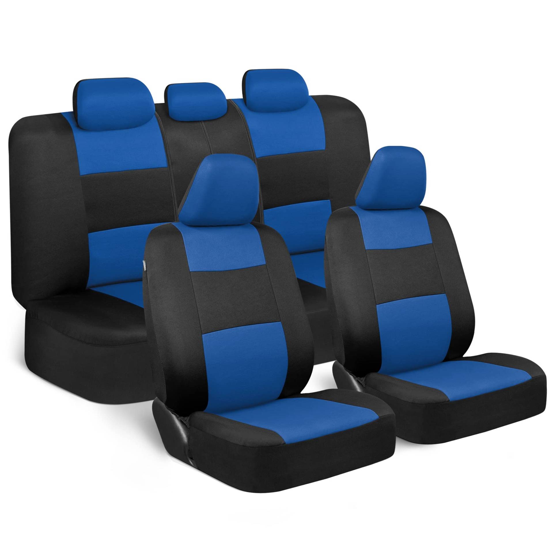 BDK PolyPro Autositzbezüge, komplettes Set in Blau auf Schwarz, vorne und hinten, Geteilte Sitzbank, einfache Montage, Innenbezüge für Auto, LKW, Van, SUV von BDK