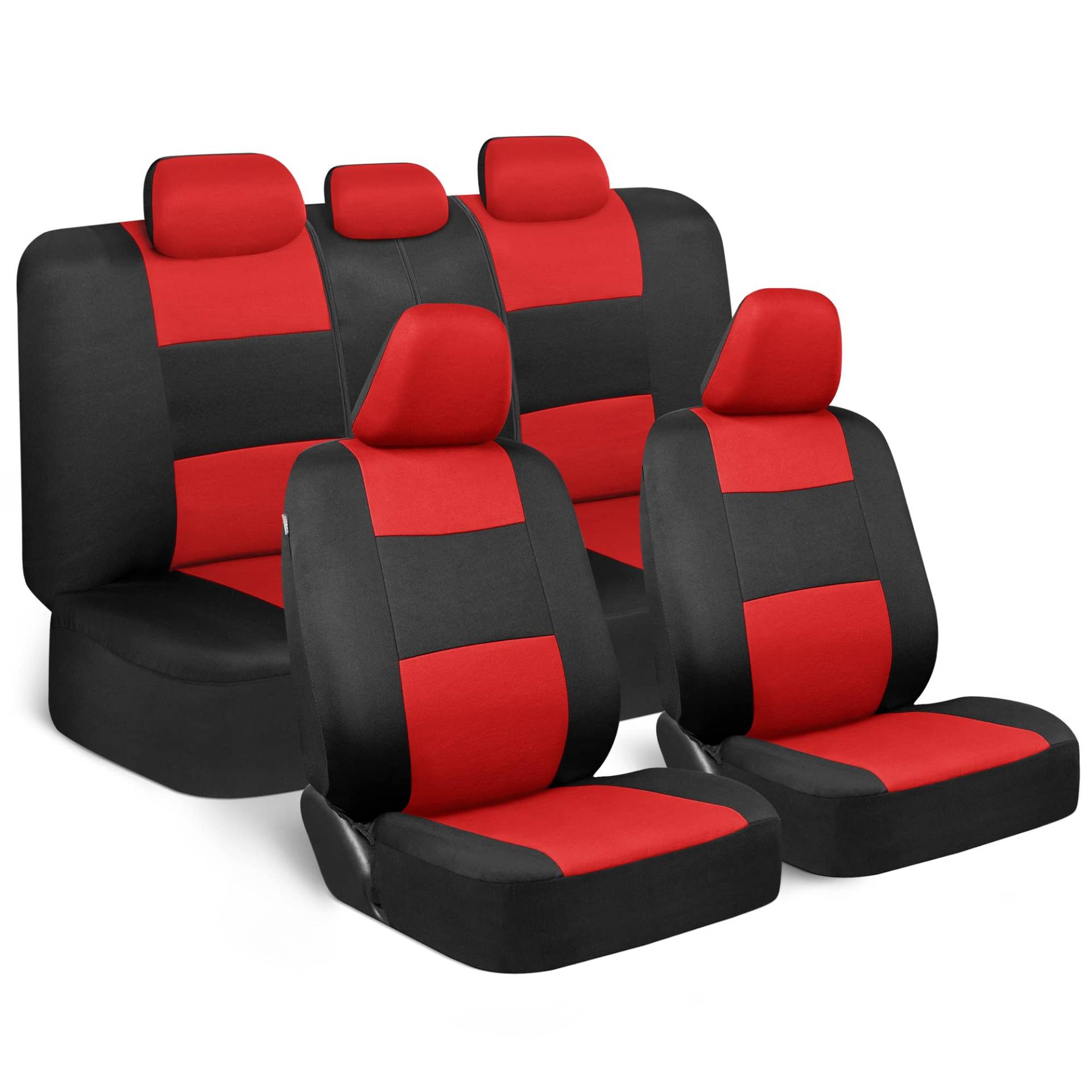 BDK PolyPro Autositzbezug, komplettes Set in Rot auf Schwarz, vorne und hinten, Geteilte Bank, einfache Montage, Innenbezüge für Auto, LKW, Van, SUV von BDK