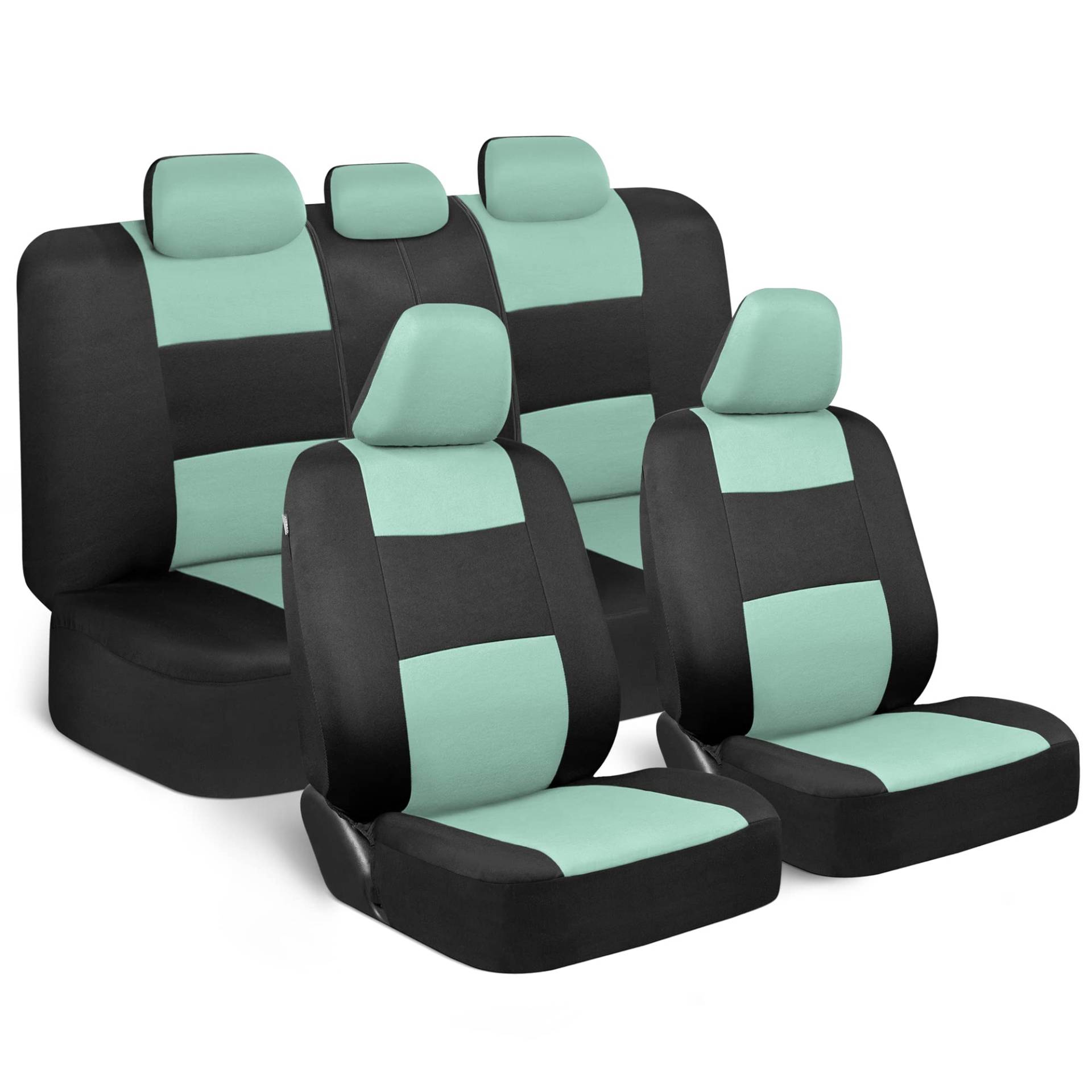 BDK PolyPro Autositzbezüge, vollständiges Set in Mint auf Schwarz – Vordere und hintere Geteilte Sitzbezüge, Zubehör für Auto, LKW, Van, SUV von BDK