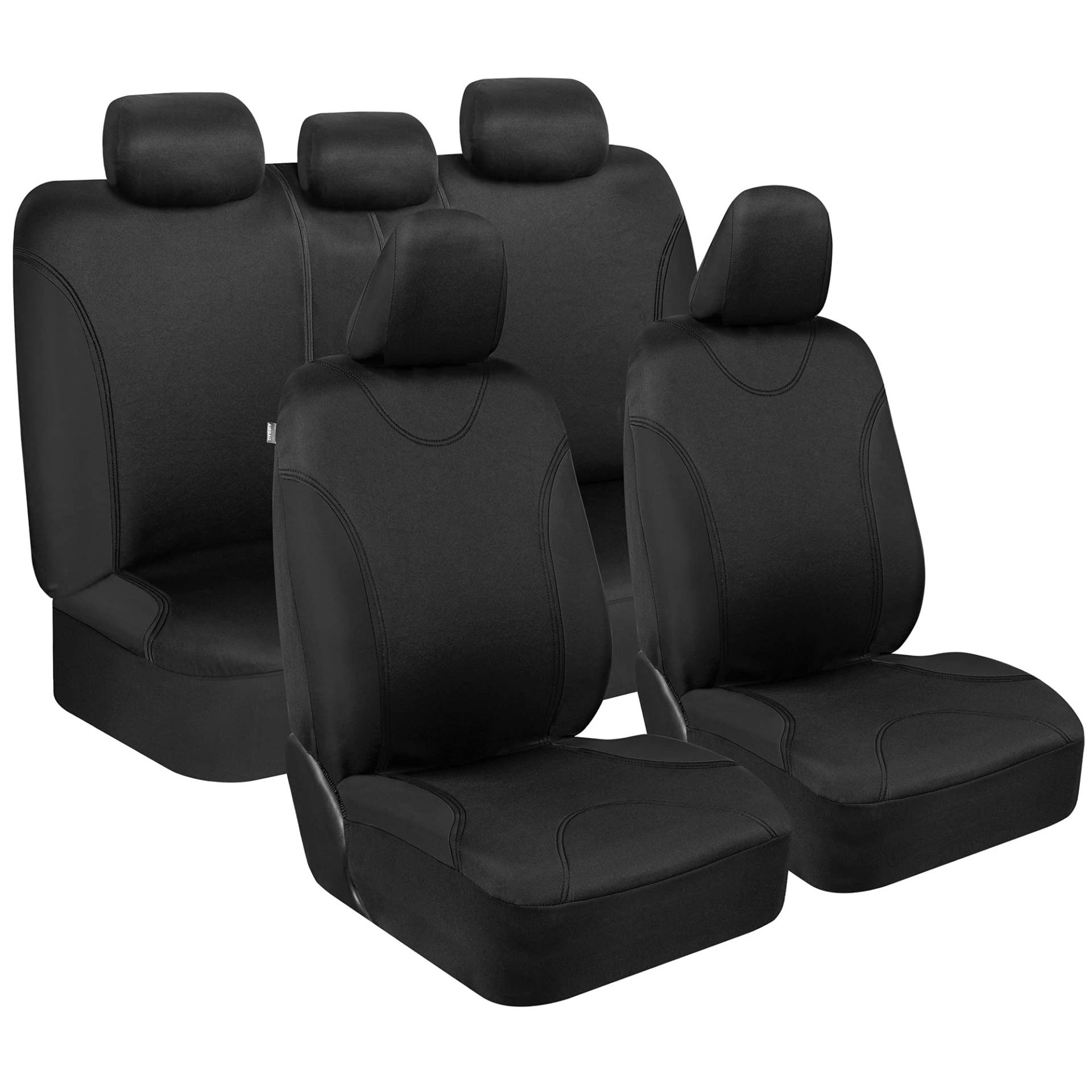 BDK UltraSleek Sitzbezüge für Autos, SUVs, LKWs und Transporter, 2-farbig, passendes Set mit 5 Kopfstützenbezügen, Polyester, universelle Passform, Schwarz BDK UltraSleek Sitzbezüge für Autos, SUVs, LKWs und Transporter, 2-farbig, passendes Set mit 5 Kopfstützenbezügen, Polyester, universelle Passform, Schwarz von BDK