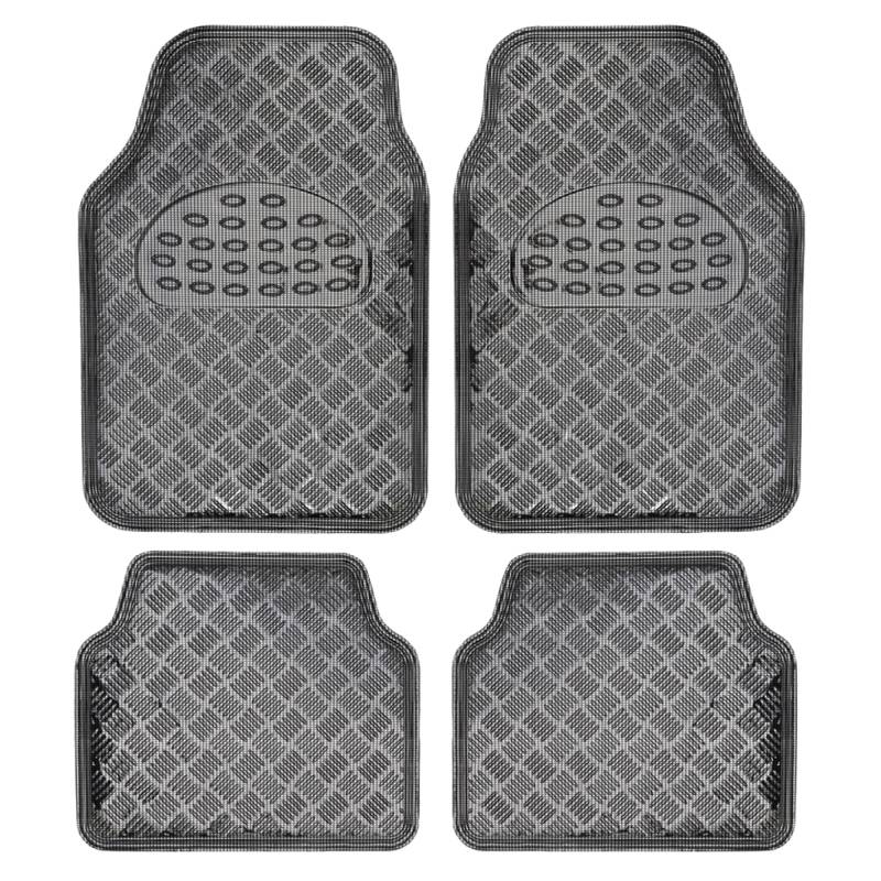 BDK Universal Fit 4-teiliges Auto-Fußmatten-Set, Metallic-Design, strapazierfähig, Allwetter mit Gummi-Rückseite (Carbon), MT-642-CB von BDK
