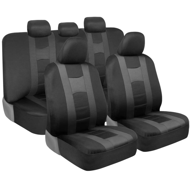BDK carXS Forza Autositzbezüge Komplettes Set, Zweifarbige Vordersitzbezüge mit passender Rücksitzbezug für Autos, PolyCloth Autositzschoner mit geteiltem Bank-Design, Auto-Innenraumbezüge von BDK