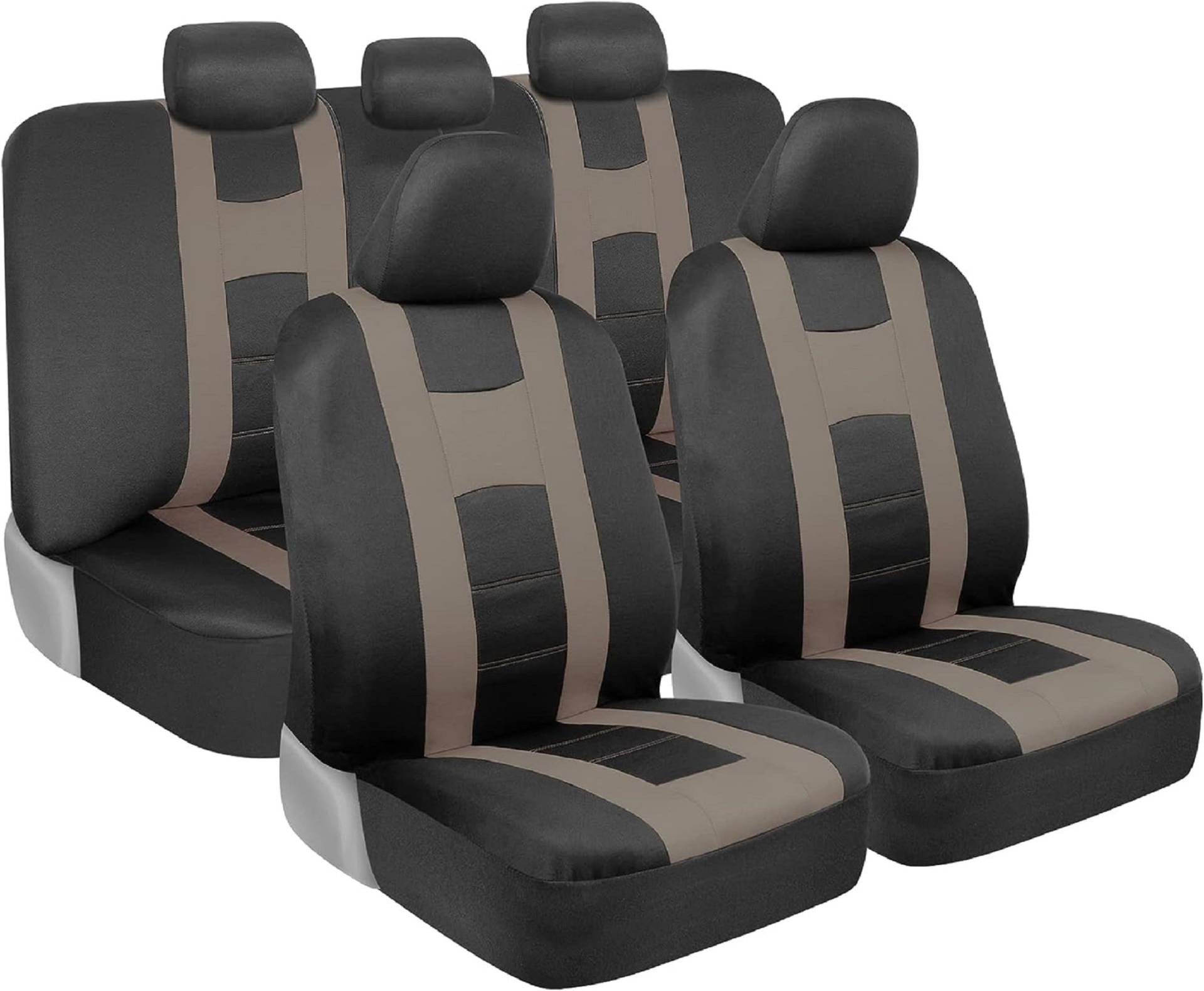 BDK carXS Sitzbezüge für Autos, beige, zweifarbige Autositzbezüge mit passendem Rücksitzbezug, passend für die meisten Pkw, LKW, Van, SUV, Innenausstattung, Autositzbezug, komplettes Set von BDK