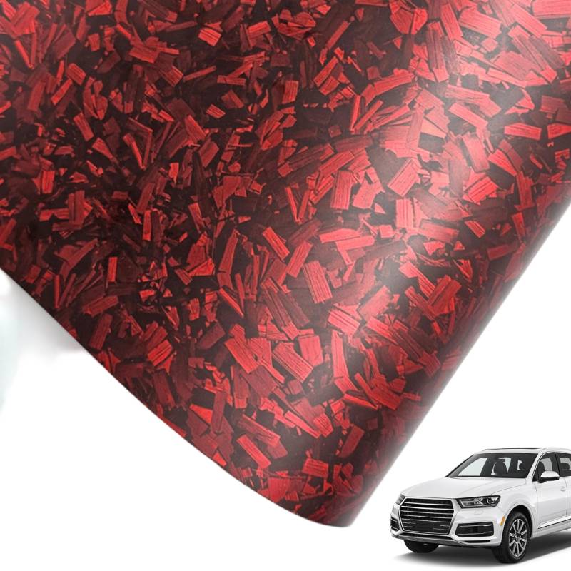 Kohlefaser-Vinyl-Wrap, 1 roll geschmiedete Kohlefaser-Wrap 12 x 39 Zoll Mehrzweck-PET geschmiedetem Selbstkleberaufkleber für Auto-Motorrad, mattrot von BEAHING