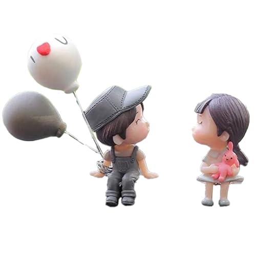 Figuren Deko Paar Harz Auto Ornament Auto Dekoration süße Cartoon Paare Action Figur Ballon Ornament süße Paar Ornamente für Auto niedliche Kuss Paar Puppen Ornamente Auto Armaturenbrett Deko (Grau) von BEAUTYBIGBANG