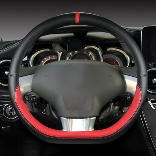 Steering Wheel Cover Für Citroen DS3 DS 3 Für Racing Für Cabrio D Form Auto Lenkrad Abdeckung PU Leder Nicht-Slip Auto Zubehör Lenkradhüllen (Farbe : Rot) von BEEBY