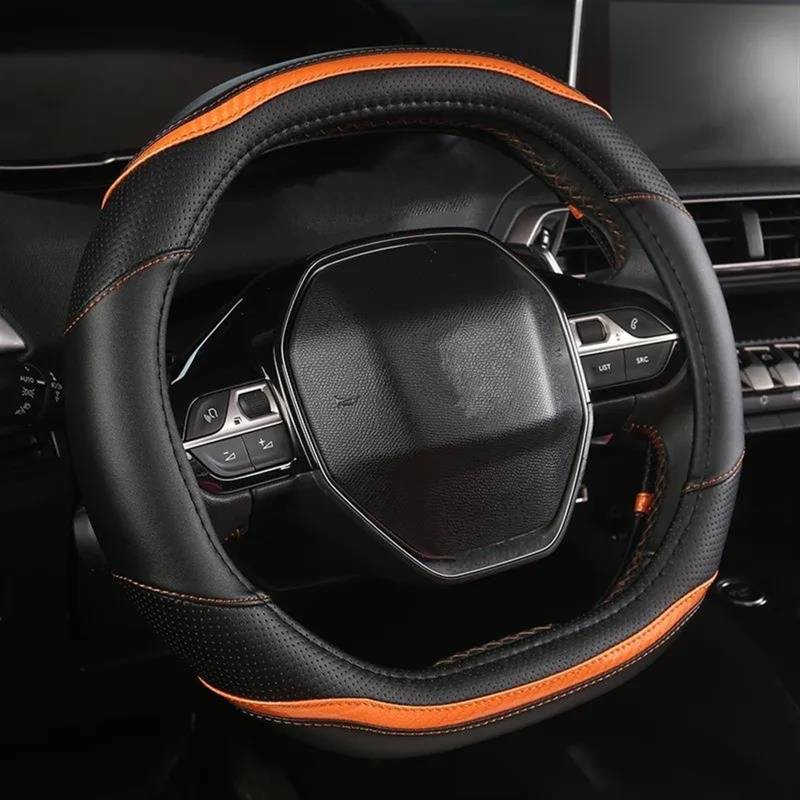 Steering Wheel Cover Für Peugeot 2008 2019 2020 E2008 2020 Auto Lenkrad Abdeckung Carbon Faser + PU Leder Auto Zubehör Innen Coche Lenkradhüllen (Farbe : Orange) von BEEBY