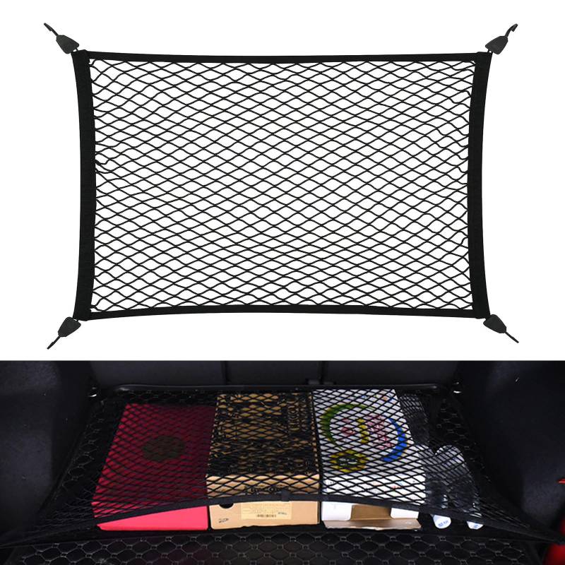 Kofferraumnetz Gepäcknetz Auto 80x100cm Erstreckt Sich auf 210x140cm Kofferraum Gepäcknetz mit 4 Haken Universal Kofferraum Netz Super Elastisch für die Meisten Autos SUV Wohnwagen von BEELUKY