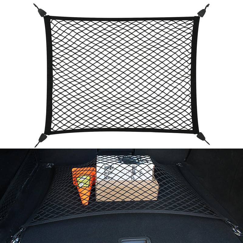 Kofferraumnetz Gepäcknetz Auto 80x60cm Erstreckt Sich auf 200x110cm Kofferraum Gepäcknetz mit 4 Haken Super Elastisch Universal Kofferraum Netz für die Meisten Autos SUV Wohnwagen von BEELUKY
