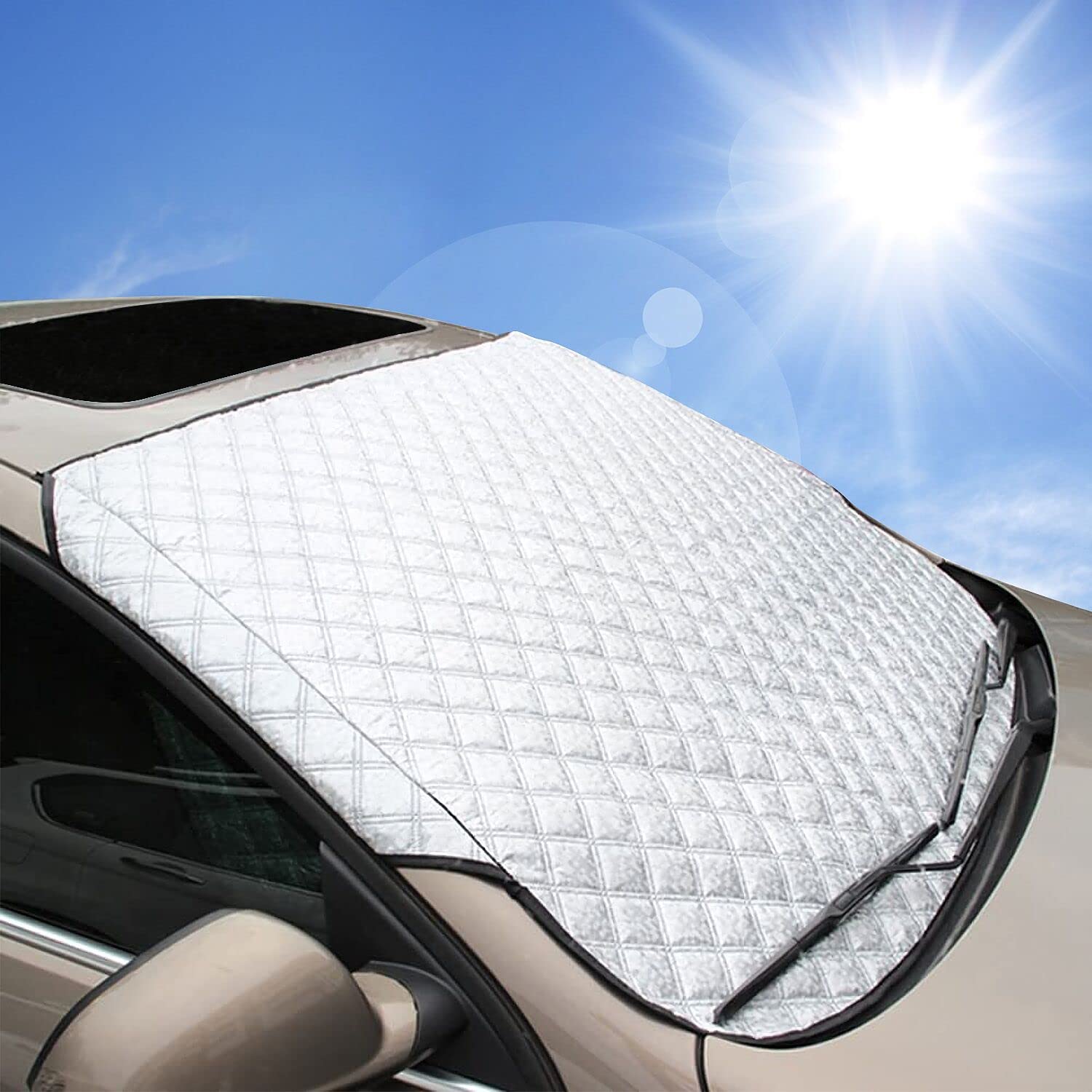 BEEWAY Sonnenschutz Auto Frontscheibe, Ultra-Dick Scheibenabdeckung Auto Windschutzscheiben Abdeckung Sonnenblende Wintergegen Schnee Eis Frost Sonne UV Staub Wasserbeständig(140 x 90cm) von BEEWAY