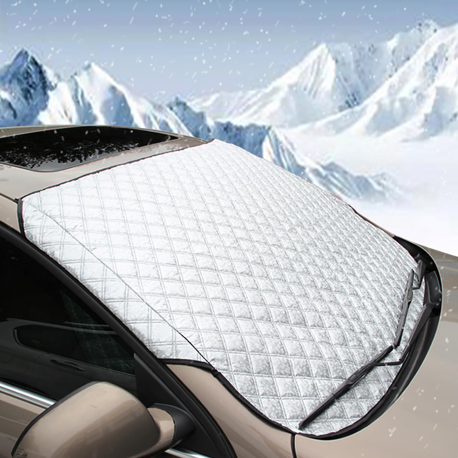 BEEWAY Auto Frontscheibenabdeckung, Ultra-Dick Scheibenabdeckung Auto Windschutzscheiben Abdeckung Sonnenblende Wintergegen Schnee EIS Frost Sonne UV Staub Wasserbeständig(145 x 100cm) von BEEWAY