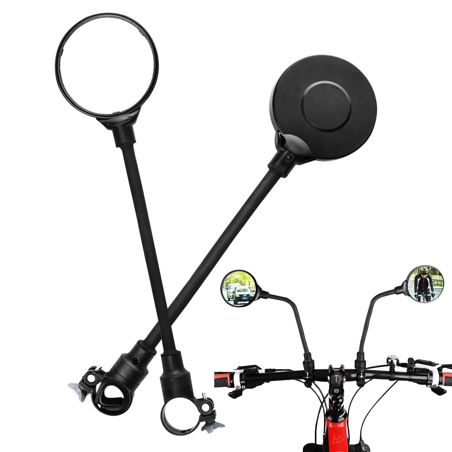 2er-Pack Konvexe HD-Fahrradspiegel, Fahrradlenkerspiegel, Aluminiumrohrspiegel, verstellbare Spiegel, Fahrradzubehör, für Mountainbike, Elektrofahrrad (Schwarz) von BEIIEB
