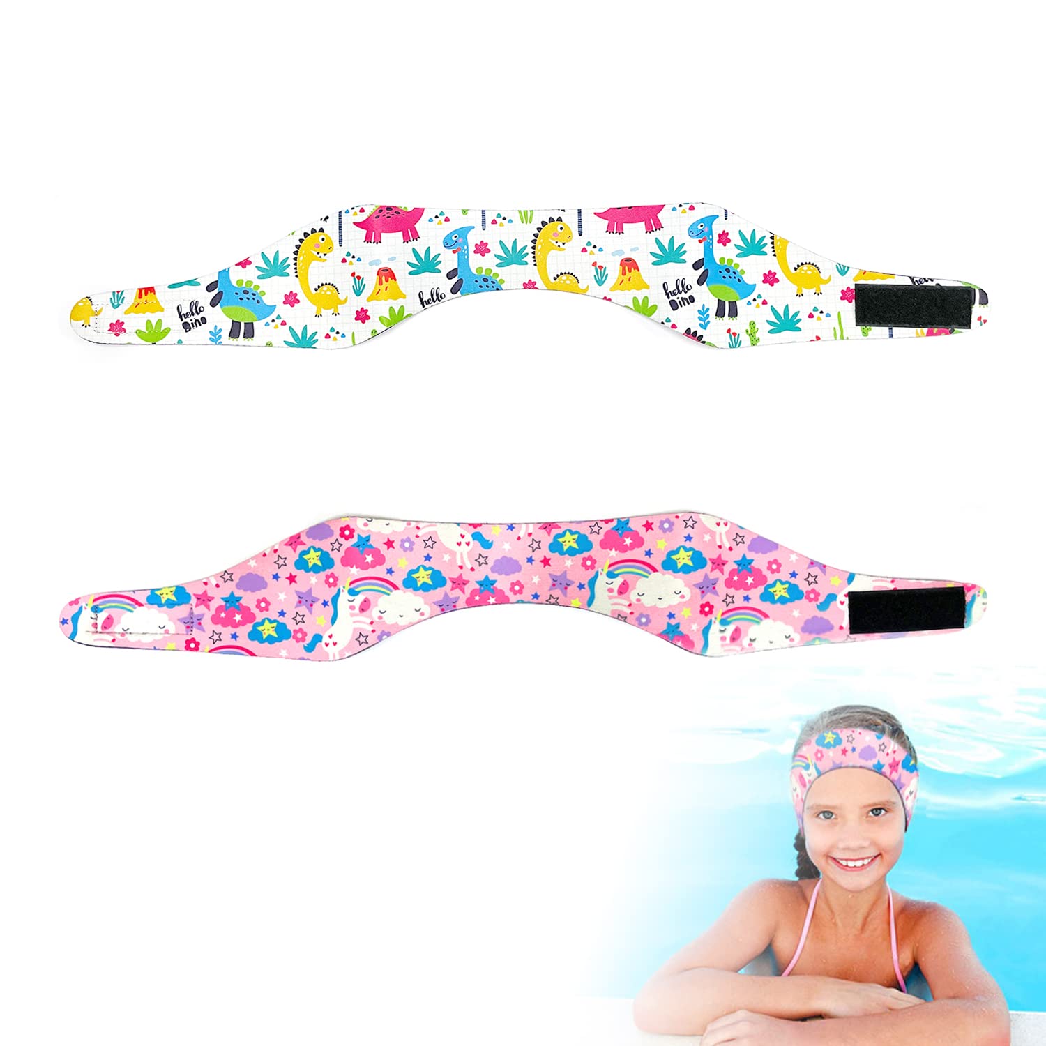 BEIIEB 2er-Pack Kinder-Schwimmstirnbänder für wasserdichten Gehörschutz, verstellbar, elastisch, Wassersportausrüstung zum Schwimmen und Surfen. von BEIIEB