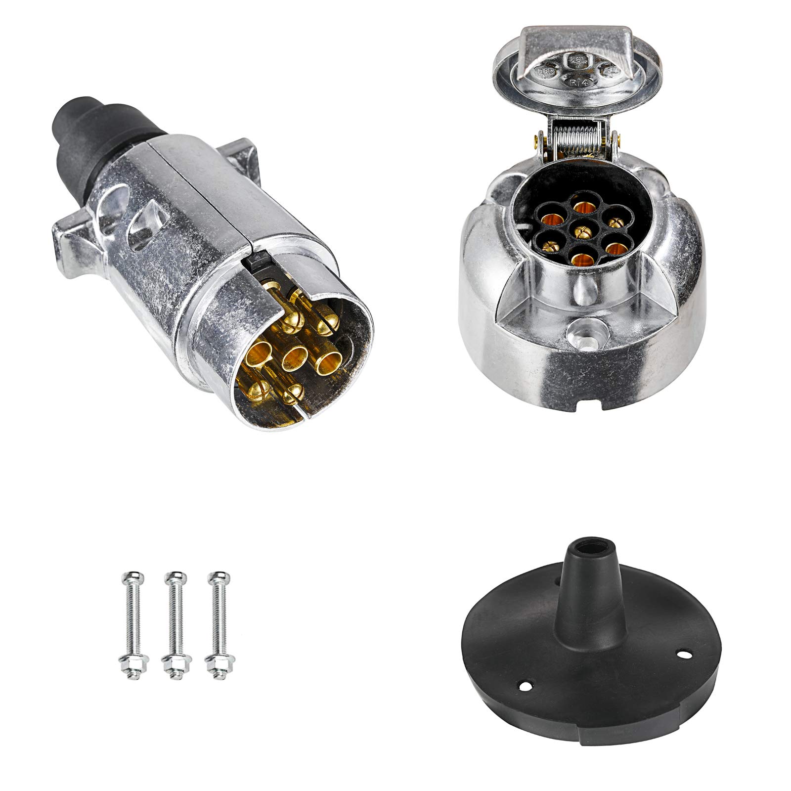 BEIJISTAR Anhängerstecker & Anhängersteckdose 7 Polig Metall mit Gummidichtung, 12V Wasserdichter 7 Poliger Anhängerstecker und Steckdose, für LKW RV Autos Boot Anhänger Zubehör (Aluminiumlegierung) BEIJISTAR Anhängerstecker & Anhängersteckdose 7 Polig Metall mit Gummidichtung, 12V Wasserdichter 7 Poliger Anhängerstecker und Steckdose, für LKW RV Autos Boot Anhänger Zubehör (Aluminiumlegierung) von BEIJISTAR