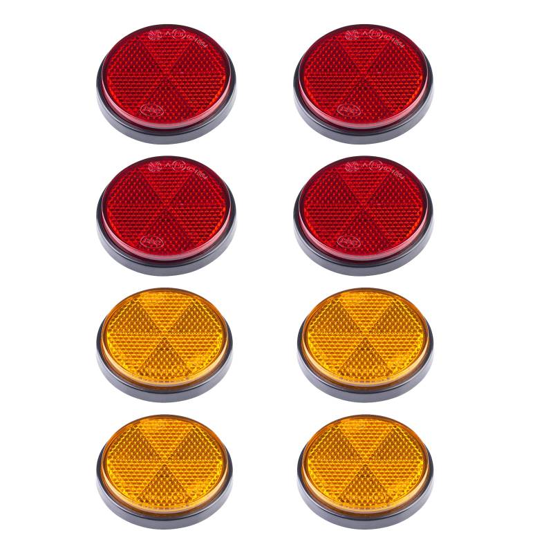 BEIJISTAR Anhänger Reflektoren Kit, 4 x Rot 4 x Gelb Rund Selbstklebend Reflektor, Anhänger Katzenauge Reflektor, für Torpfosten Zäune LKW RV Wohnwagen von BEIJISTAR