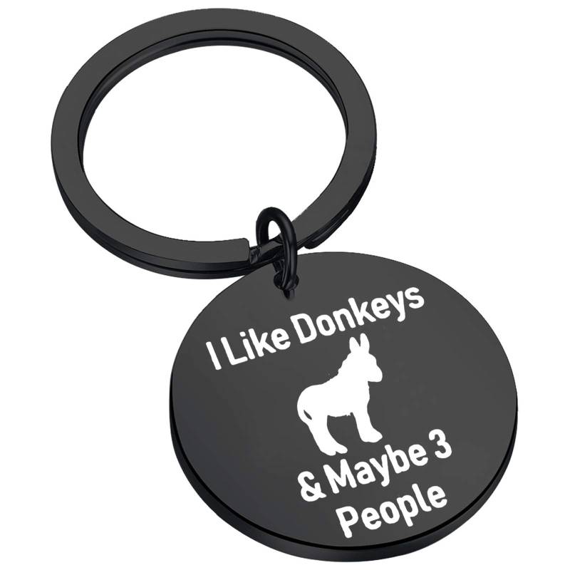 BEKECH Lustiger Esel Geschenk Esel Schlüsselanhänger I Like Donkeys & Maybe 3 People Donkey Keychain, Schwarz, Small von BEKECH