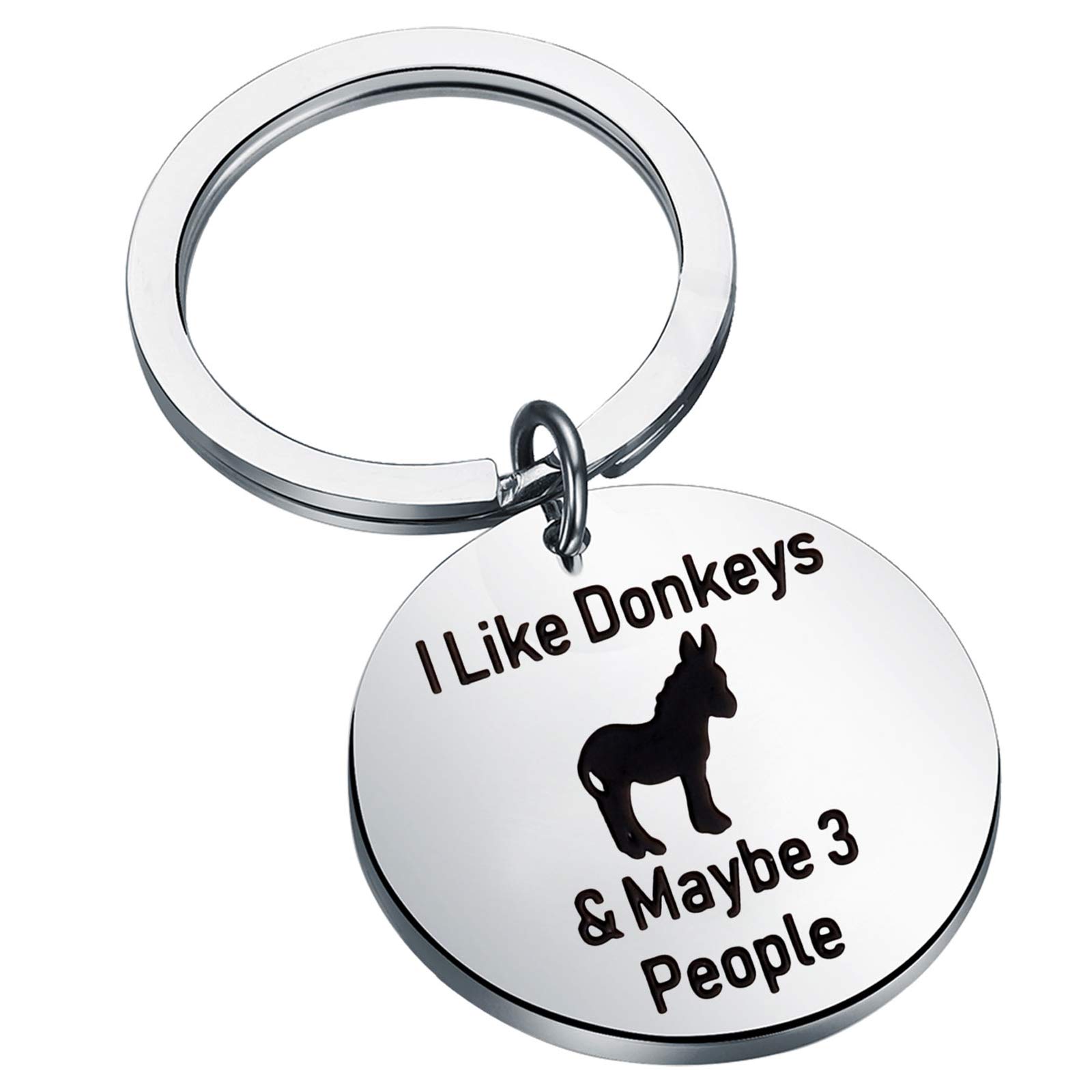 BEKECH Lustiger Esel Geschenk Esel Schlüsselanhänger I Like Donkeys & Maybe 3 People Donkey Keychain, silber, Small BEKECH Lustiger Esel Geschenk Esel Schlüsselanhänger I Like Donkeys & Maybe 3 People Donkey Keychain, silber, Small von BEKECH