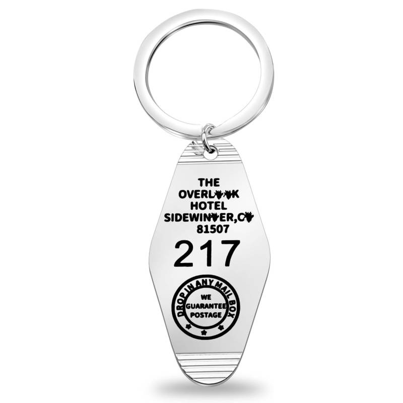 BEKECH The Shining Inspired Gift Overlook Hotel Room 217 Schlüsselanhänger, handgestempelt, Horror-Film-Fan, Geschenke, silber, Medium von BEKECH