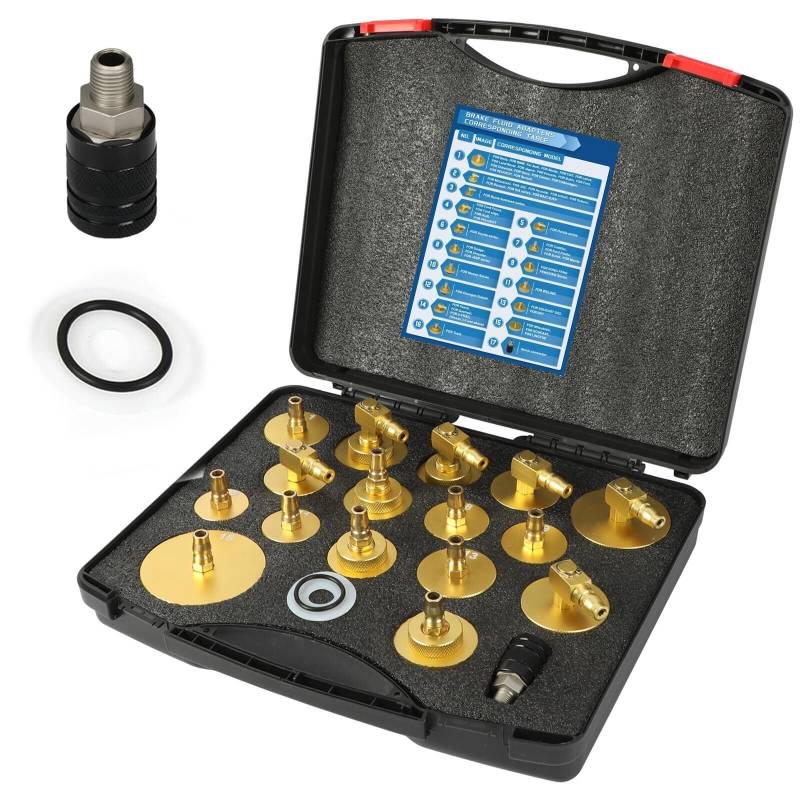 17PCS Bremsenentlüftungsgerät Adapter Set - BELEY Hauptbremszylinder-Entlüftungs-Werkzeugsatz für Bremsenentlüfter Auto Bremsenentlüftungsgerät kfz von BELEY