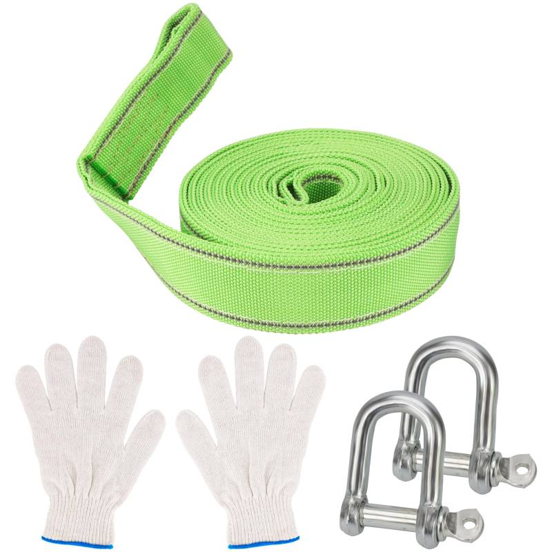 Belle Vous Abschleppseil 5M x 5cm - Abschleppseil mit reflektierenden Streifen - Lastseil bis zu 8 Tonnen - Mit Haken und Handschuhen - Zubehör für Autos und Geländewagen von BELLE VOUS