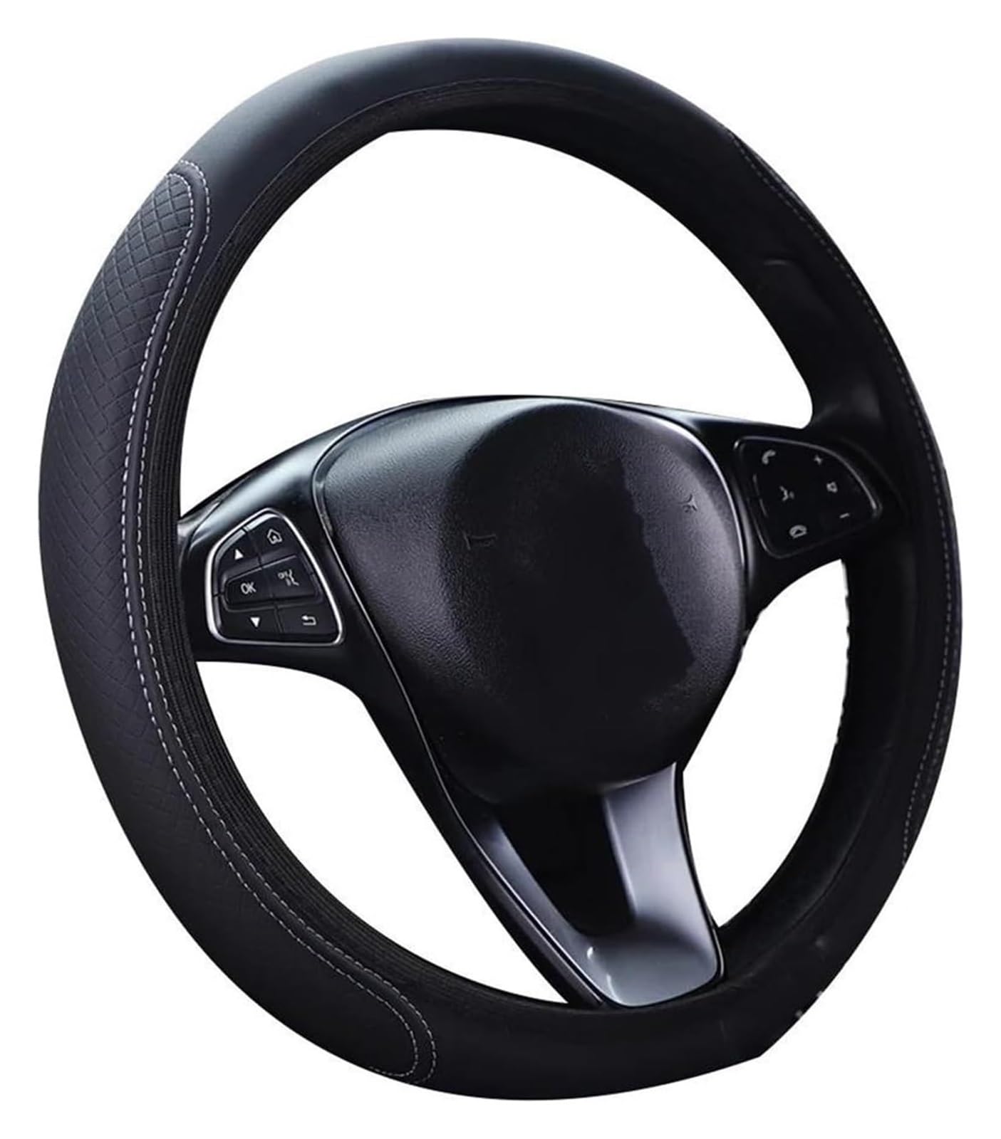 Auto Lenkradabdeckung 1 Stück Universal 37-38cm Lenkradbezug Atmungsaktives Leder Anti Slip PU Leder Lenkradbezüge Autozubehör Lenkradbezüge(Gray Line) von BENELKZAFA