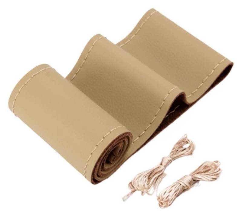 Auto Lenkradabdeckung 15 Zoll/38 cm Auto-Lenkradbezug Weiches Kunstledergeflecht Am Lenkrad Nadel- Und Fadenzubehör(Beige1) von BENELKZAFA