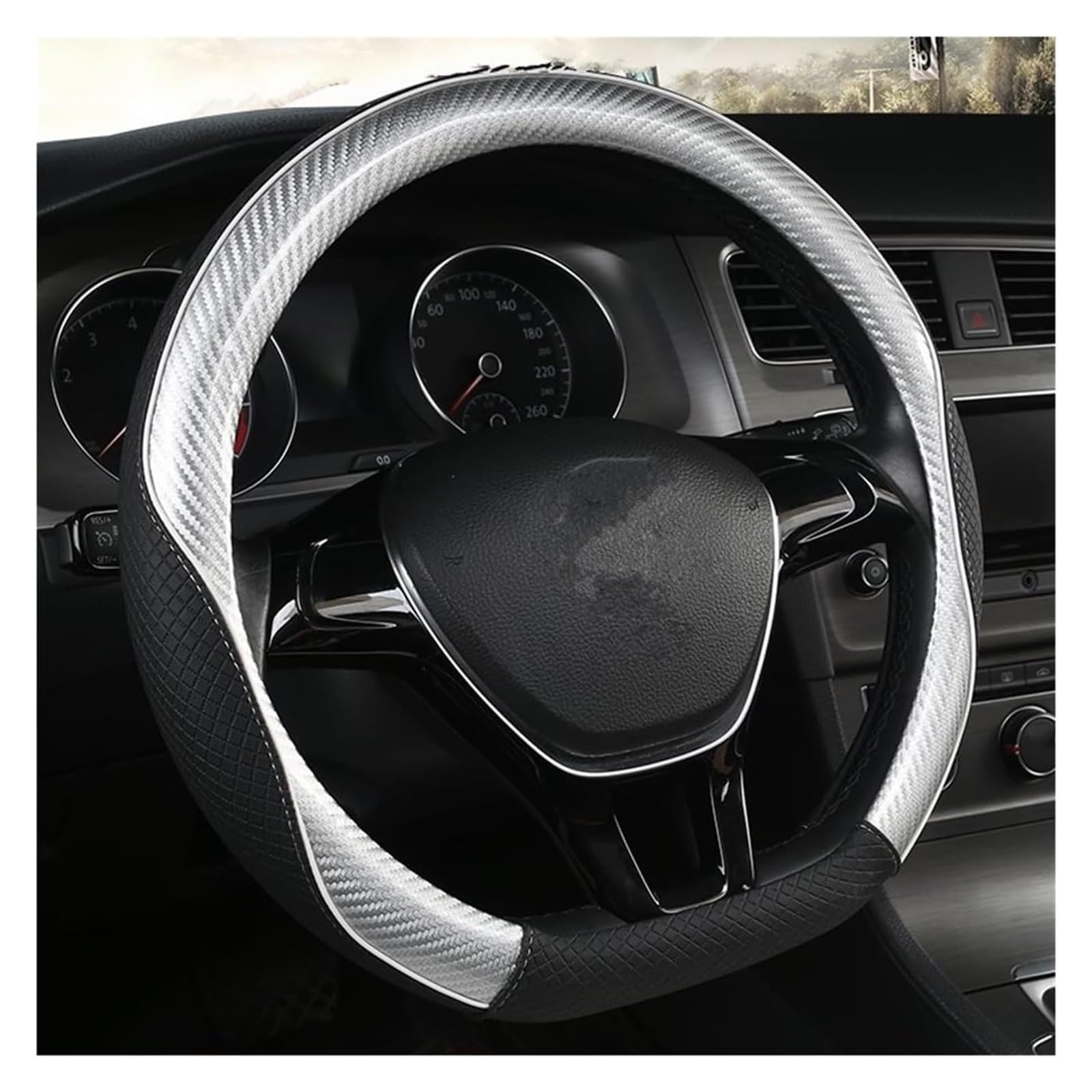 Auto Lenkradabdeckung Carbon Faser + Leder Auto Lenkrad Abdeckung 38CM rutschfeste Verschleiß-beständig Schweiß Absorbieren Mode Sport(Gray,D Shape) von BENELKZAFA