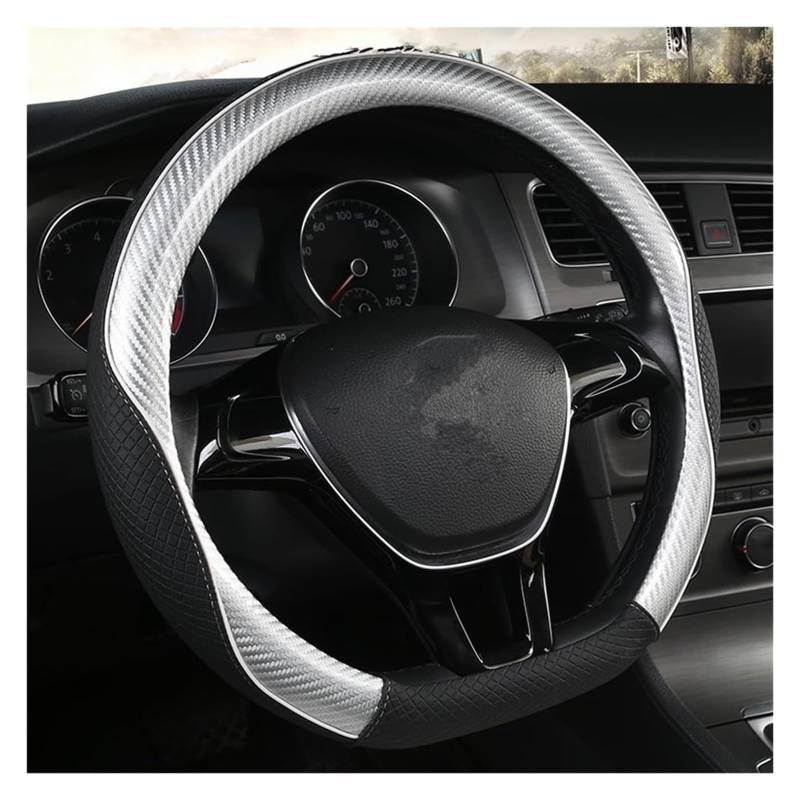 Auto Lenkradabdeckung Carbon Faser + Leder Auto Lenkrad Abdeckung 38CM rutschfeste Verschleiß-beständig Schweiß Absorbieren Mode Sport(Gray,D Shape) von BENELKZAFA