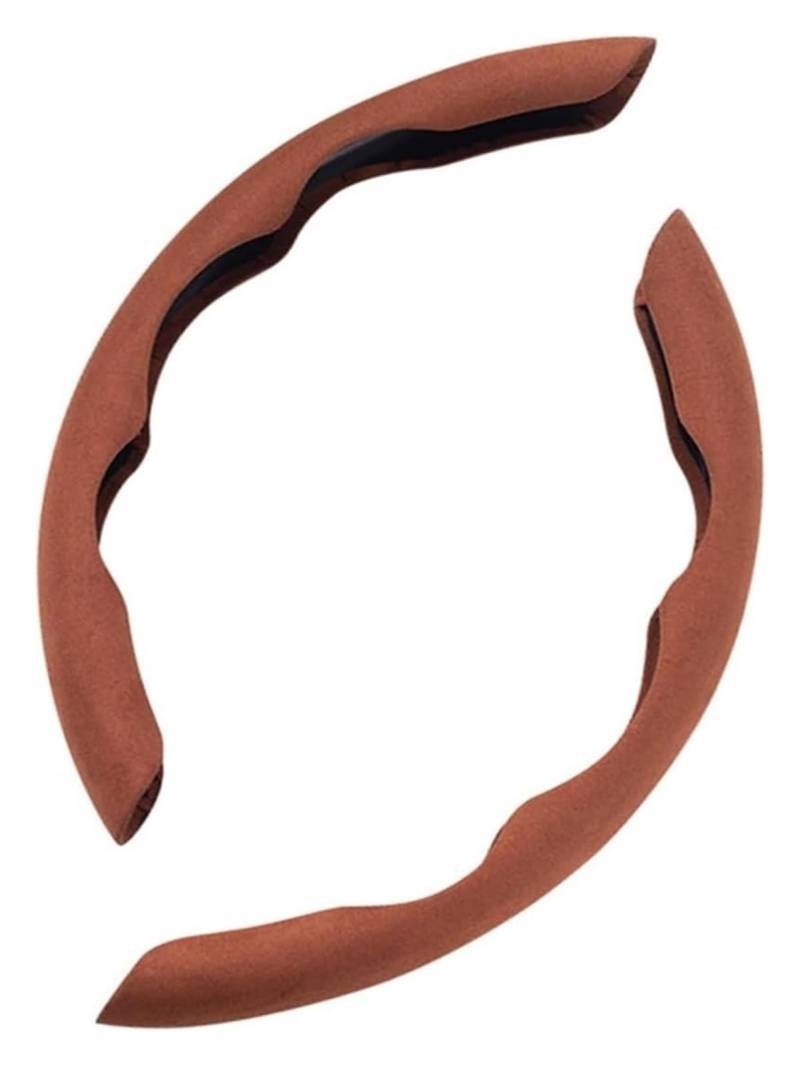 Auto Lenkradabdeckung Für Auto-Lenkradbezug 38 cm 15 Zoll Fell-Radbezug Rutschfester Dekorativer Zubehörbezug Lenkradbezüge Lenkradschutz 2/3 STK(2PCS Brown) von BENELKZAFA
