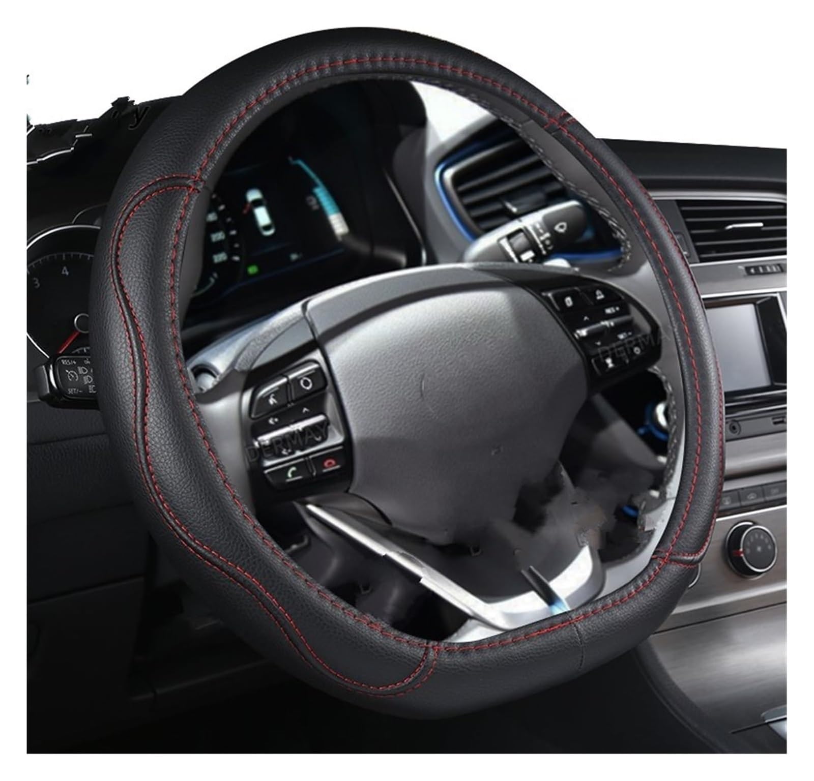 Auto Lenkradabdeckung Für Hyundai Für Ioniq 2016-2022 Lenkradabdeckung D-Form PU-Leder Autoschutzabdeckung Lenkradschutz(Red Thread) von BENELKZAFA