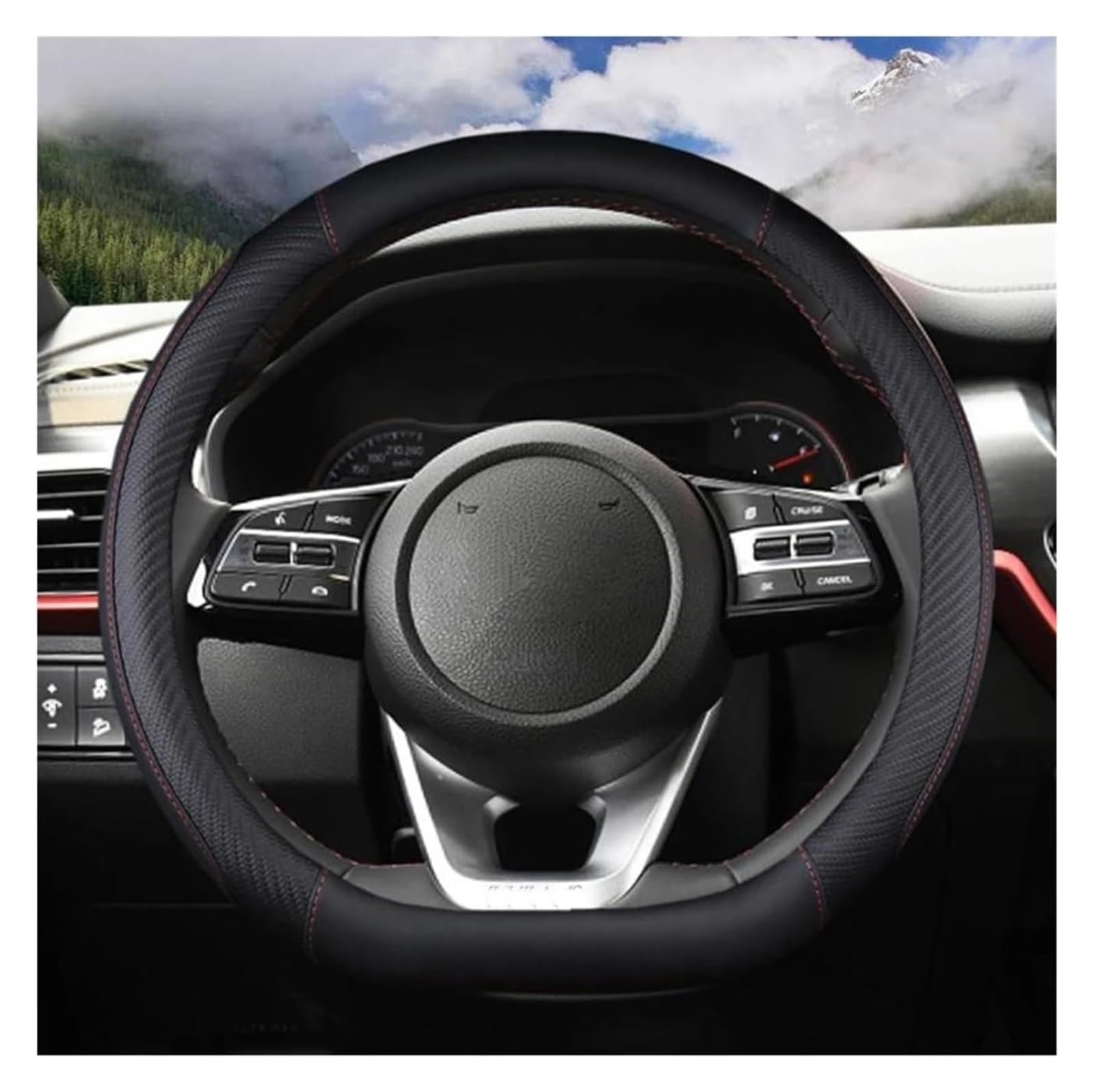 Auto Lenkradabdeckung Für Kia Für Sportage 5 GT-Linie 2021 2022 Für Sportage 2022 2023 Auto Lenkradbezug Mikrofaser Leder Autozubehör(Schwarz) von BENELKZAFA