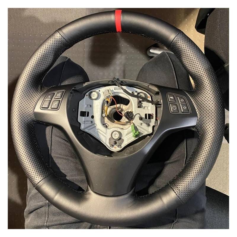 Auto Lenkradabdeckung Für M3 E90 E91 E92 E93 E87 E81 E82 E88 X1 E84 Handnähen Rutschfester Leder-Autolenkradbezug Zubehör Lenkradschutz(Blue Thread) von BENELKZAFA