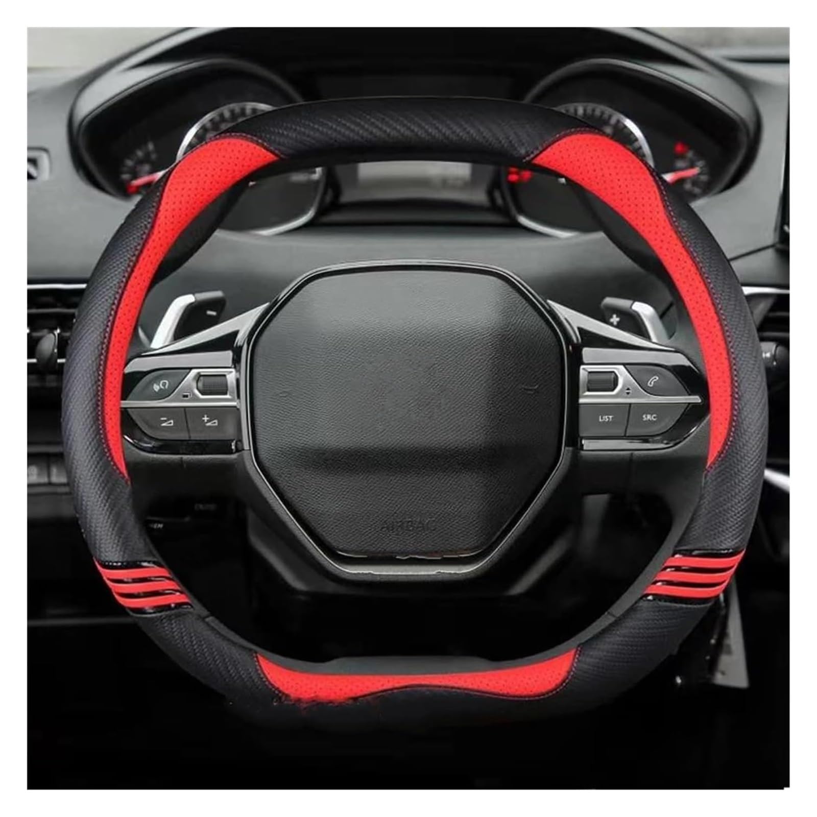Auto Lenkradabdeckung Für P&eugeot 208 E208 2020 2021 2022 Autozubehör Autolenkradabdeckung Kohlefaser + PU-Leder Mode rutschfest(rot) von BENELKZAFA