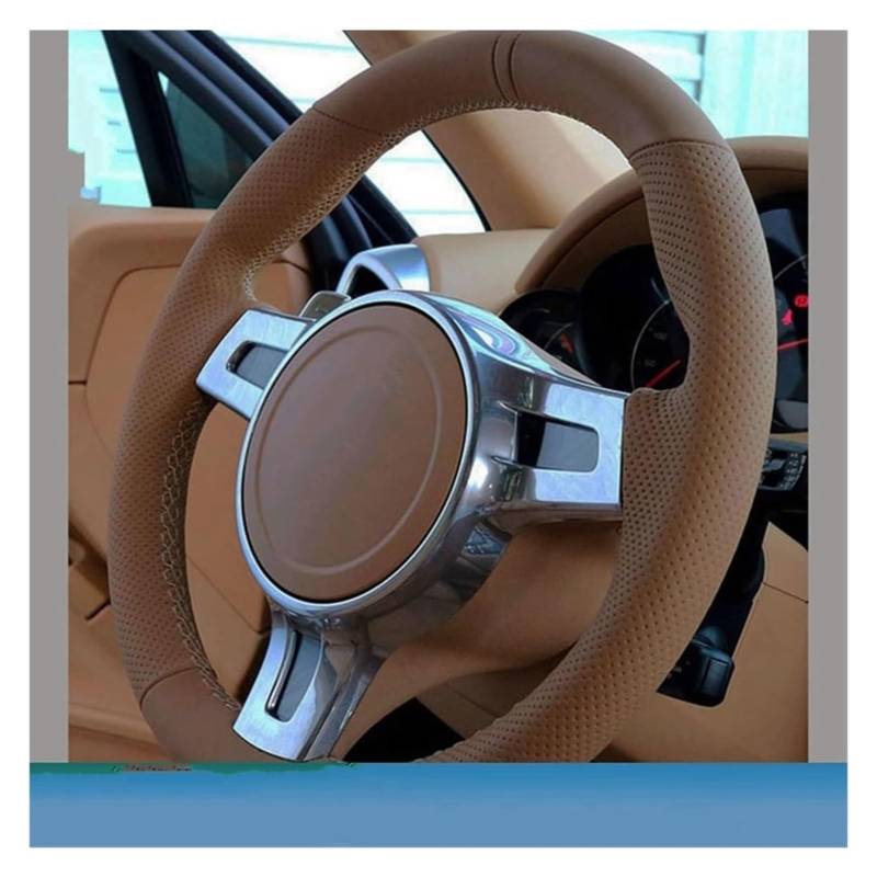 Auto Lenkradabdeckung Für P&orsche Für Cayenne Für B-oxster Autozubehör Maßgeschneiderte Autolenkradabdeckung Verschleißfest Braun Echt(Grey Thread) von BENELKZAFA