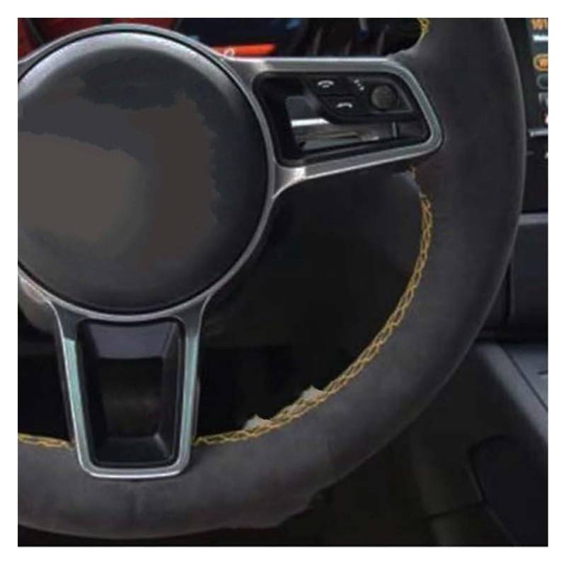 Auto Lenkradabdeckung Für P&orsche Für Macan Für Cayenne 2015-2016 Autolenkradabdeckung Autolenkradabdeckung Handgenähtes Weiches Schwarzes Leder(Light Blue Thread) von BENELKZAFA