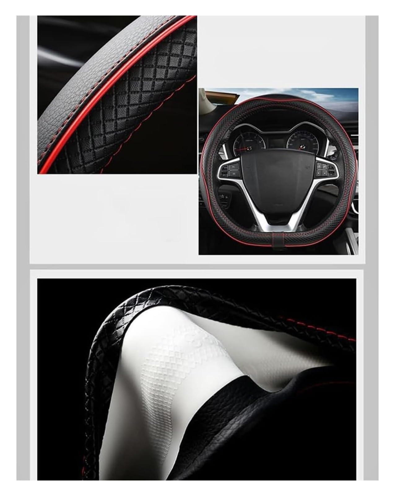 Auto Lenkradabdeckung Für Q2 2016 2017 2018 2019 2020 2021 2022 2023-pr Carbonfaser-Leder Ultradünnes Schweißabsorbierendes Bequemes Gummiband Ohne O-Rot-Autolenkradbezug(Lightbrown,D) von BENELKZAFA