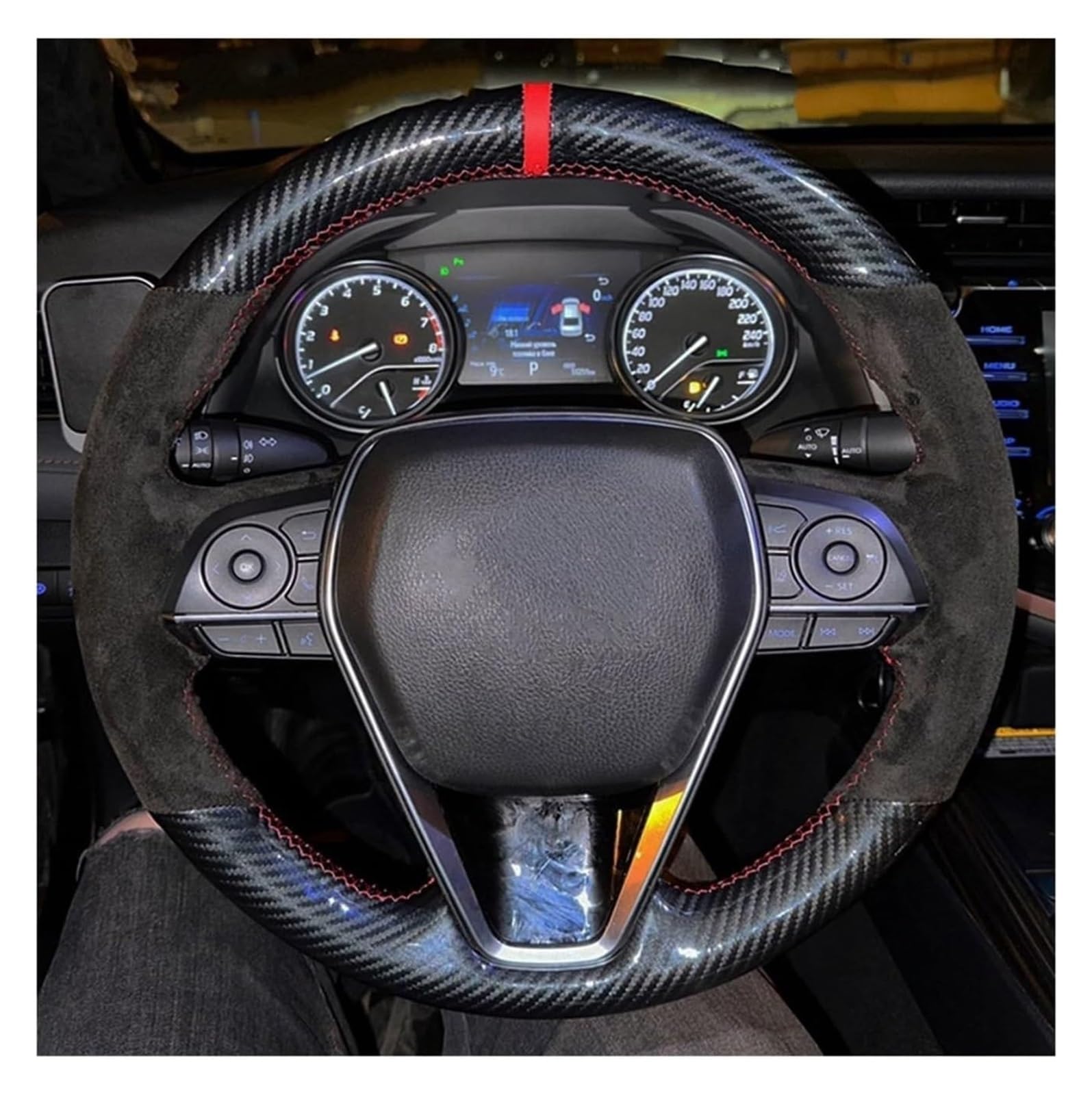 Auto Lenkradabdeckung Für T&oyota Für Auris E'Z RAV4 2013 Für Corolla 2013-2017 Handgenähte Lenkradabdeckung Aus Schwarzem Leder(Dark Blue Thread) von BENELKZAFA
