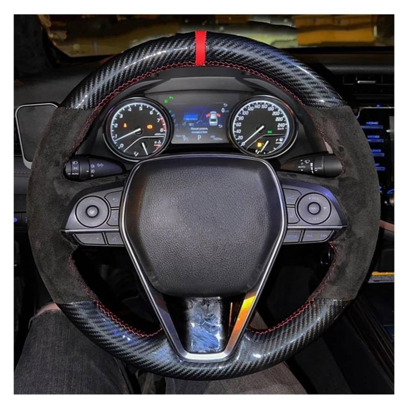 Auto Lenkradabdeckung Für T&oyota Für Auris E'Z RAV4 2013 Für Corolla 2013-2017 Handgenähte Lenkradabdeckung Aus Schwarzem Leder(Dark Blue Thread) von BENELKZAFA